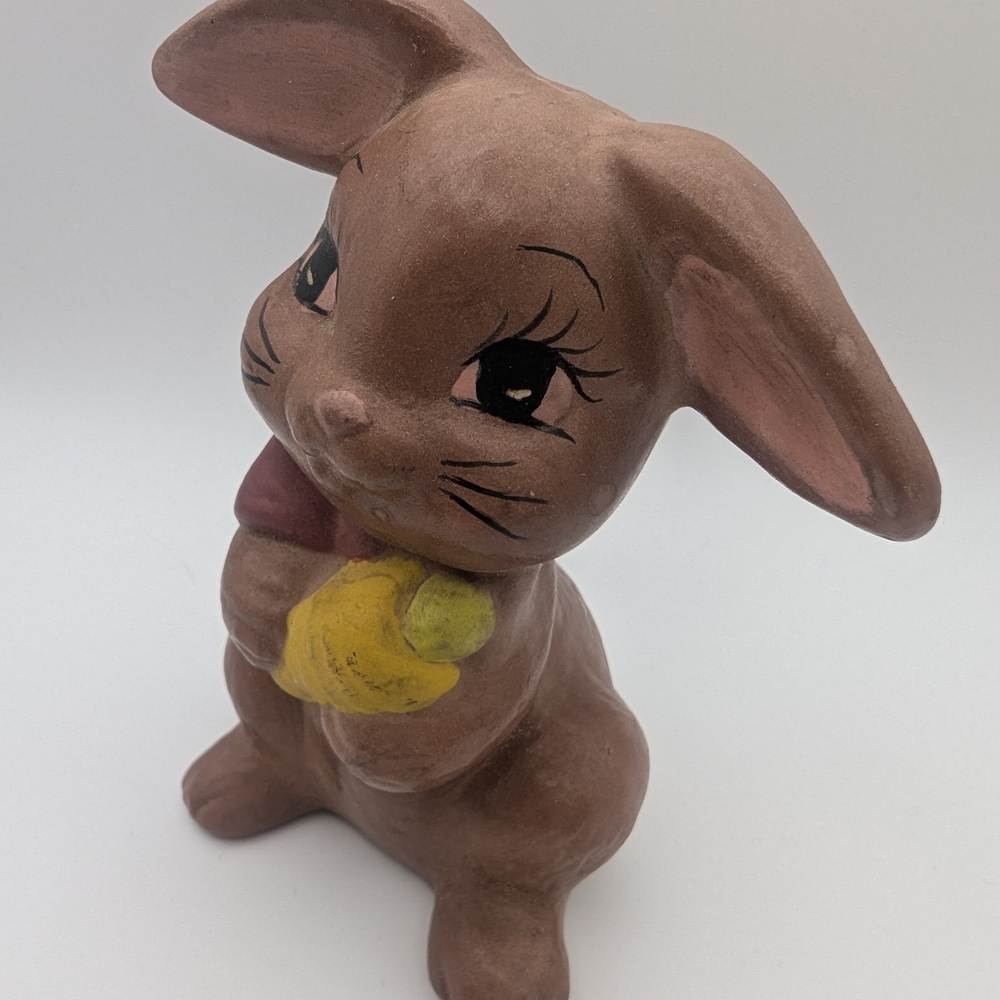Lefton Brown and Yellow Bunny Sculpture